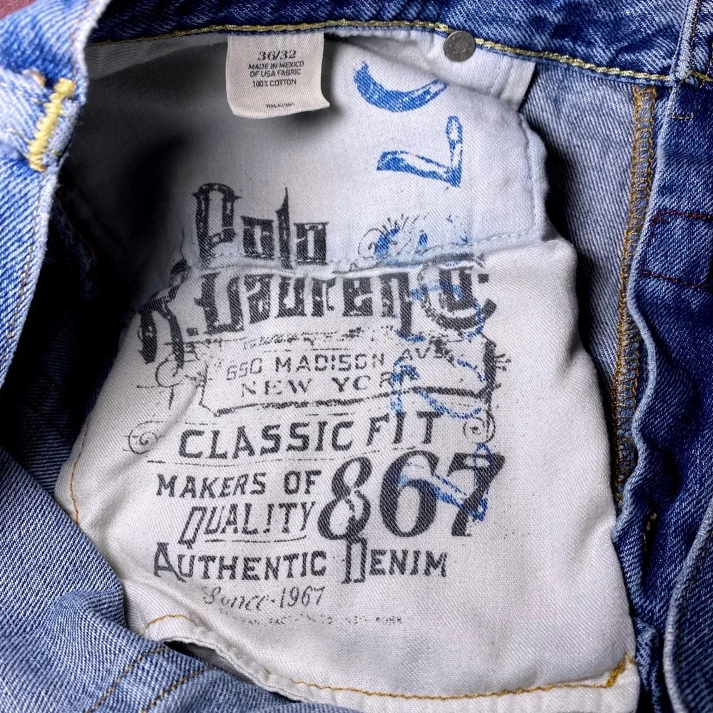 Polo Ralph Lauren 867 Classic Fit Jeans Mens 36x32 Light Wash Vintage‎ Y2K Denim